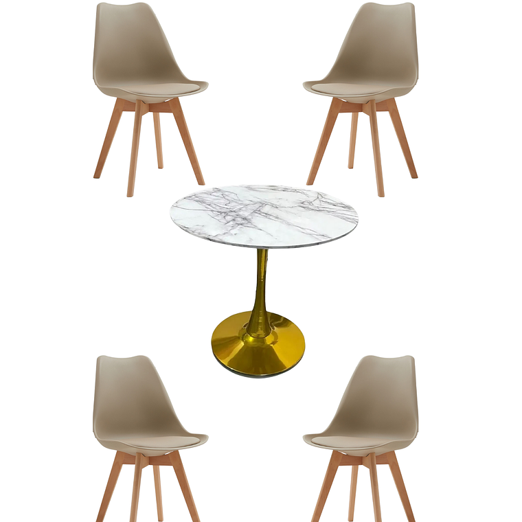 Comedor Mesa Redonda Tulip Golden + Sillas Tulip 5
