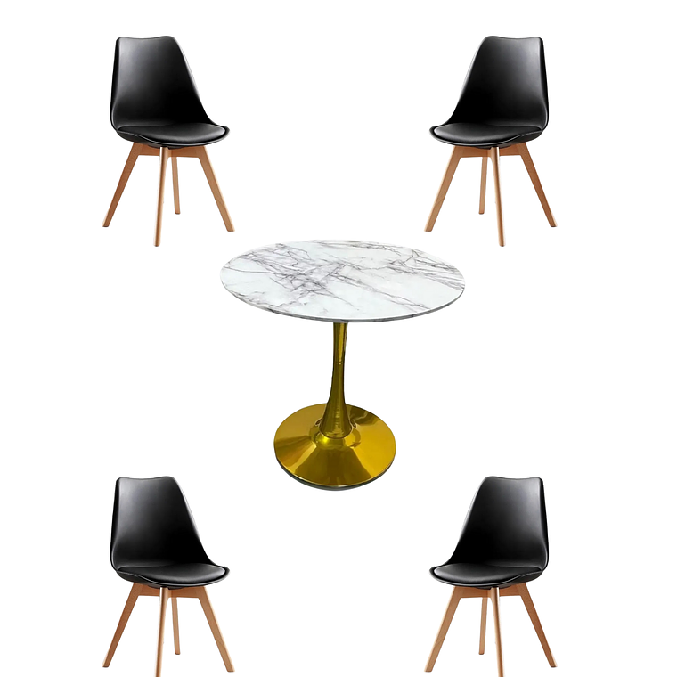 Comedor Mesa Redonda Tulip Golden + Sillas Tulip 6