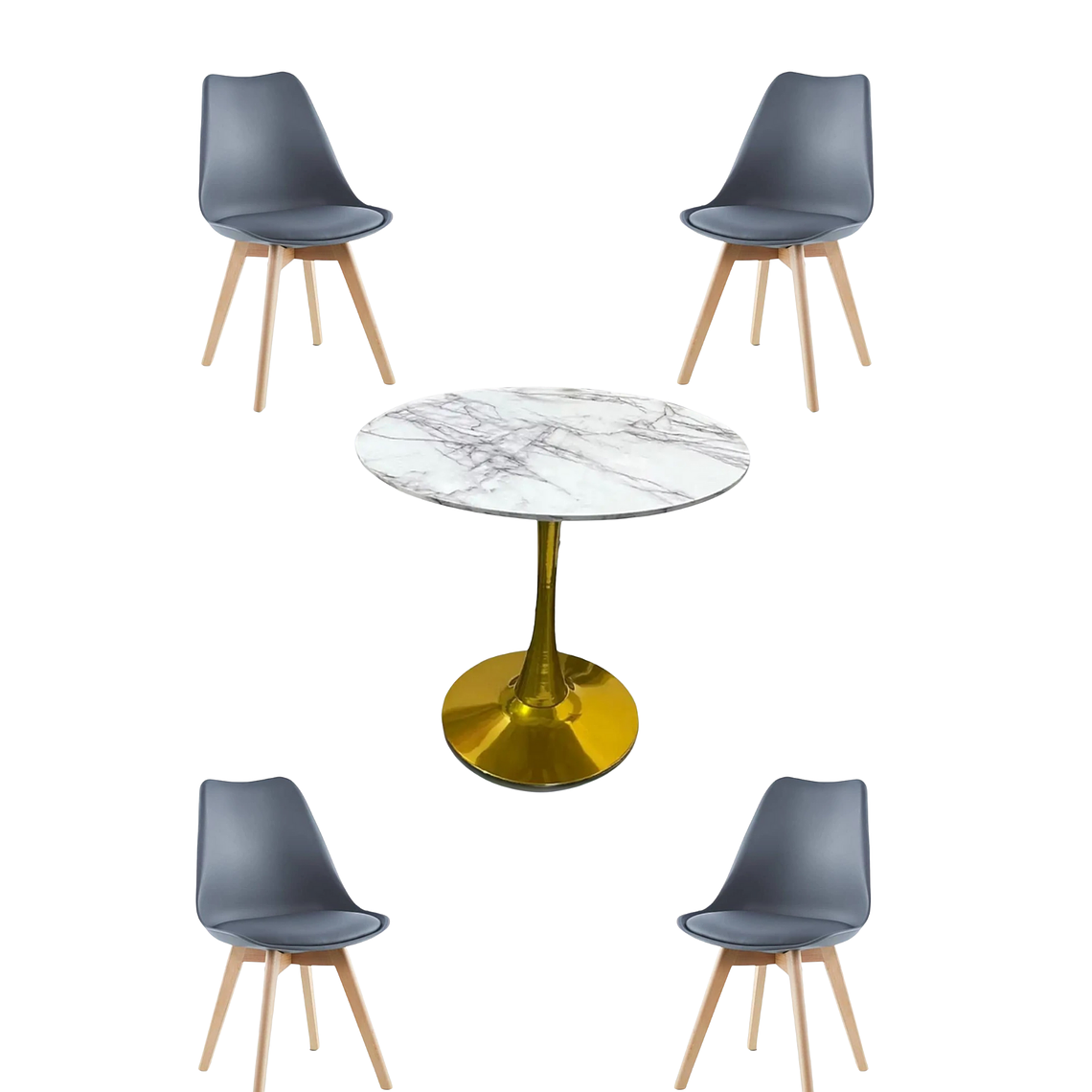 Comedor Mesa Redonda Tulip Golden + Sillas Tulip 8