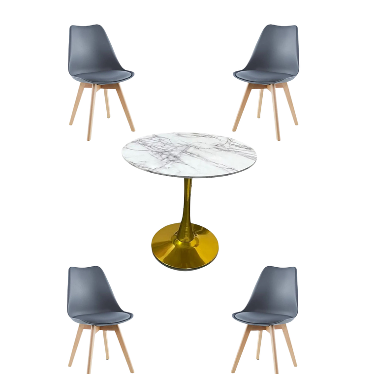 Comedor Mesa Redonda Tulip Golden + Sillas Tulip 8