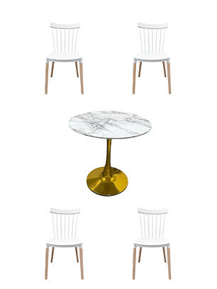 Comedor Mesa Tulip Golden + Sillas Windsor