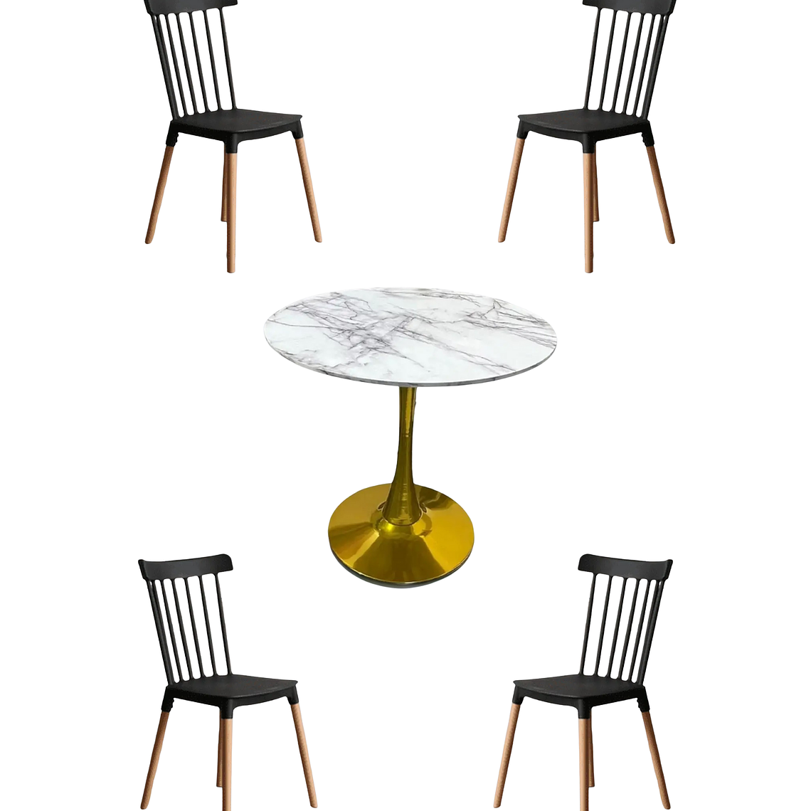 Comedor Mesa Tulip Golden + Sillas Windsor 4