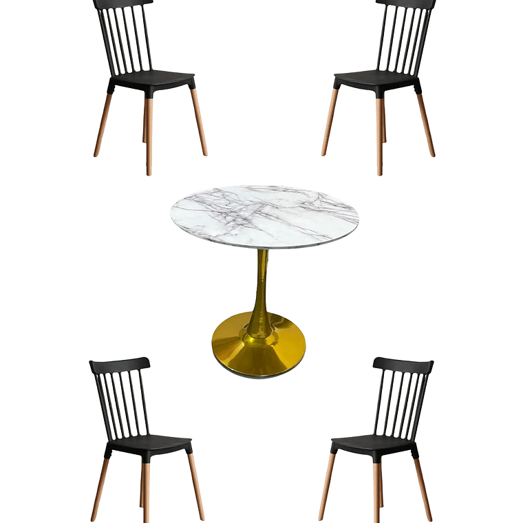 Comedor Mesa Tulip Golden + Sillas Windsor 4