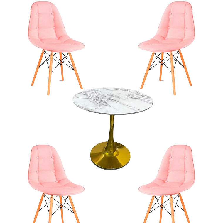 Comedor Mesa Tulip Golden + Sillas Buckle 3