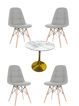 Comedor Mesa Tulip Golden + Sillas Buckle
