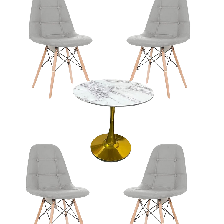 Comedor Mesa Tulip Golden + Sillas Buckle 2