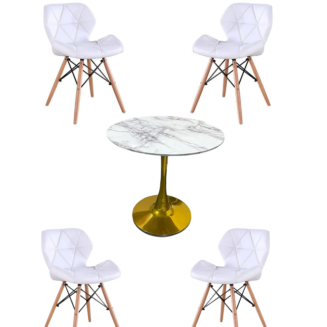 Comedor Mesa Tulip Golden + Sillas Radar 3