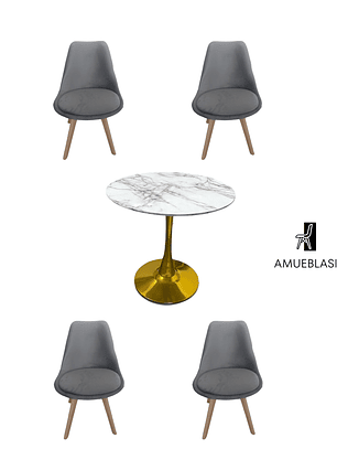 Comedor Mesa Tulip Golden + Sillas Tulip Velvet