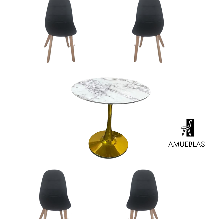 Comedor Mesa Tulip Golden + Sillas Capitone 2