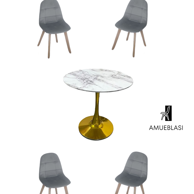 Comedor Mesa Tulip Golden + Sillas Capitone 4