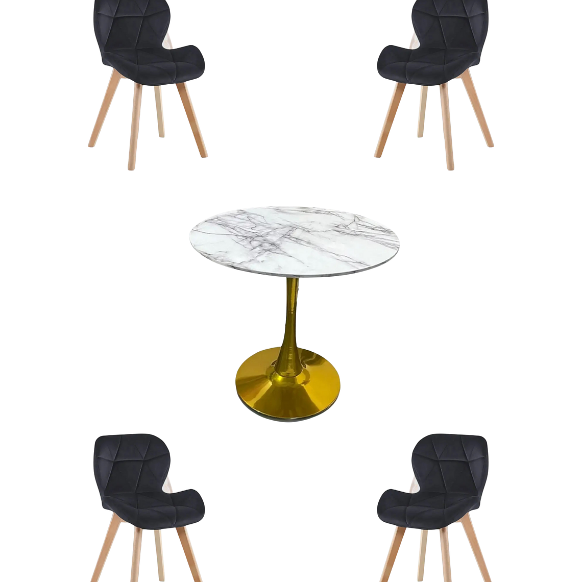 Comedor Mesa Tulip Golden + Sillas Radar Velvet 2