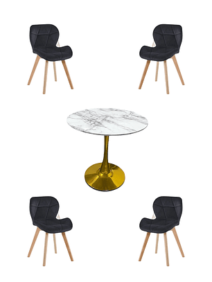 Comedor Mesa Tulip Golden + Sillas Radar Velvet