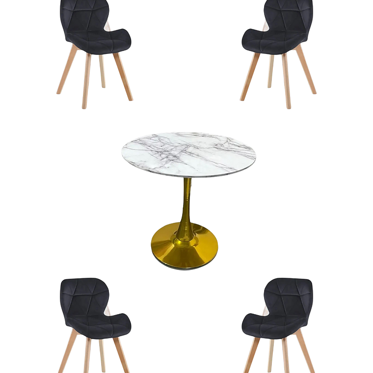 Comedor Mesa Tulip Golden + Sillas Radar Velvet 2