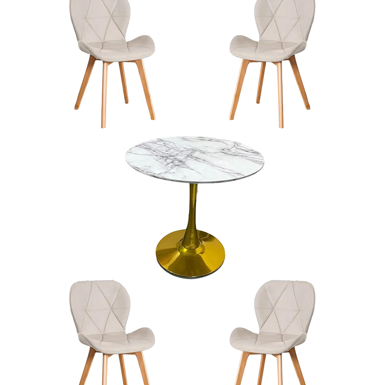 Comedor Mesa Tulip Golden + Sillas Radar Velvet 3