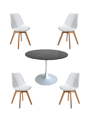 Comedor Mesa Redonda Tulip Cuarzo Negra + Sillas Tulip