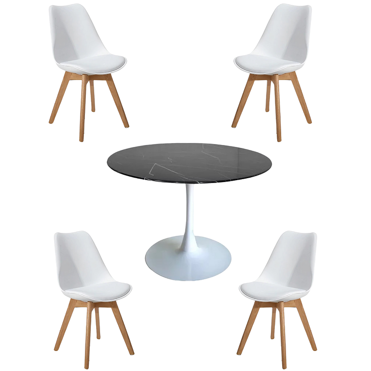 Comedor Mesa Redonda Tulip Cuarzo Negra + Sillas Tulip 1