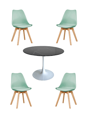 Comedor Mesa Redonda Tulip Cuarzo Negra + Sillas Tulip