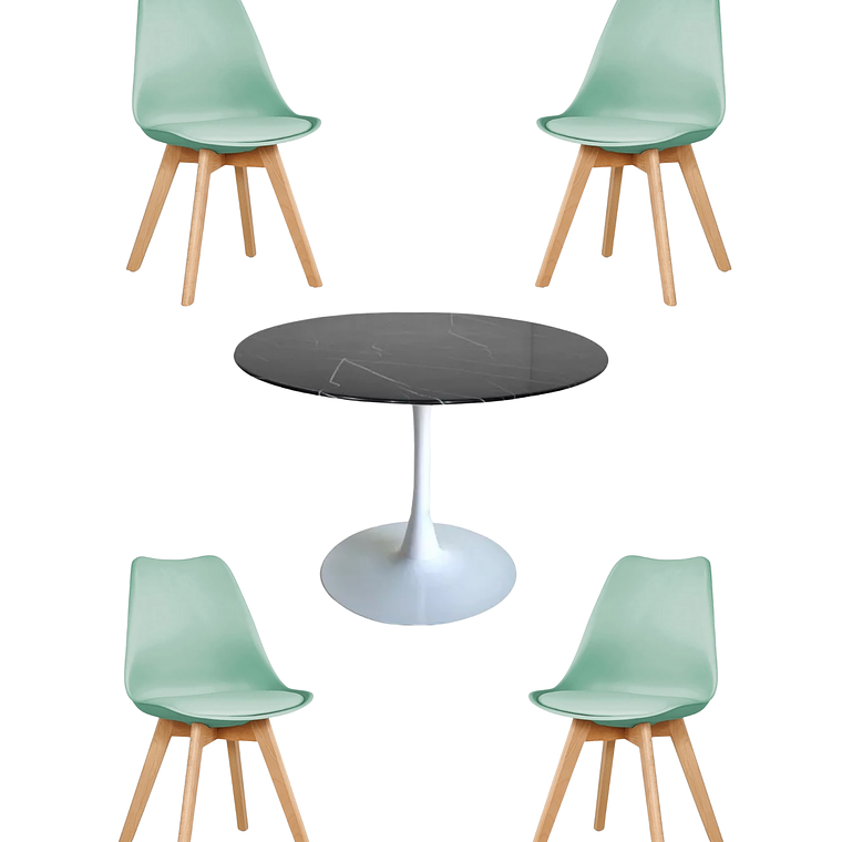 Comedor Mesa Redonda Tulip Cuarzo Negra + Sillas Tulip 2