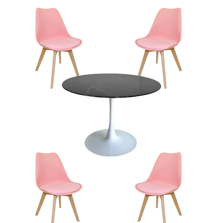 Comedor Mesa Redonda Tulip Cuarzo Negra + Sillas Tulip 3