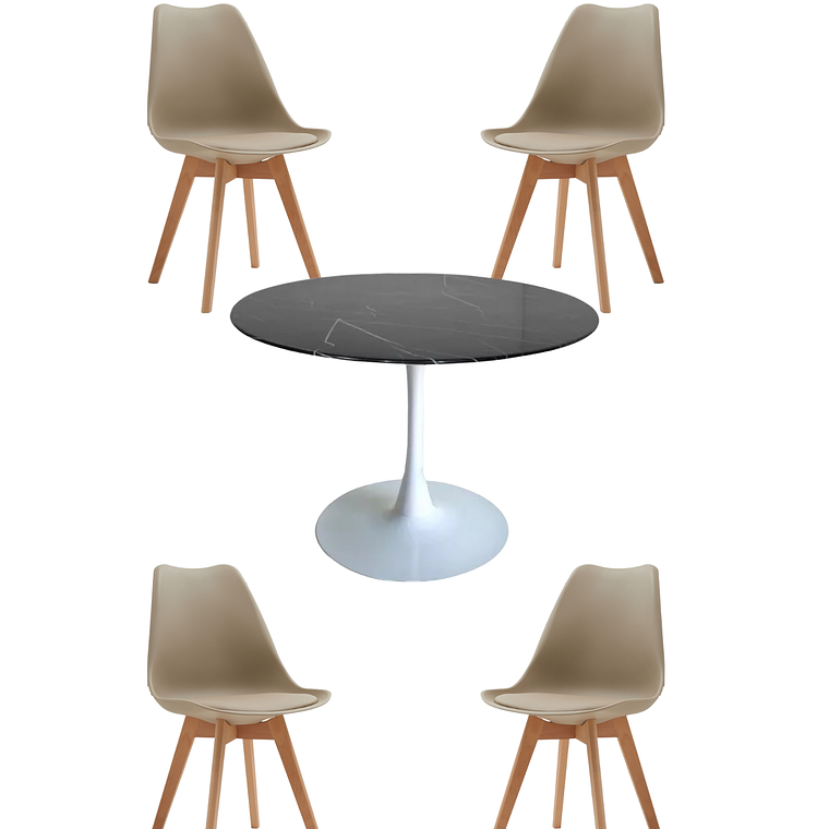 Comedor Mesa Redonda Tulip Cuarzo Negra + Sillas Tulip 5