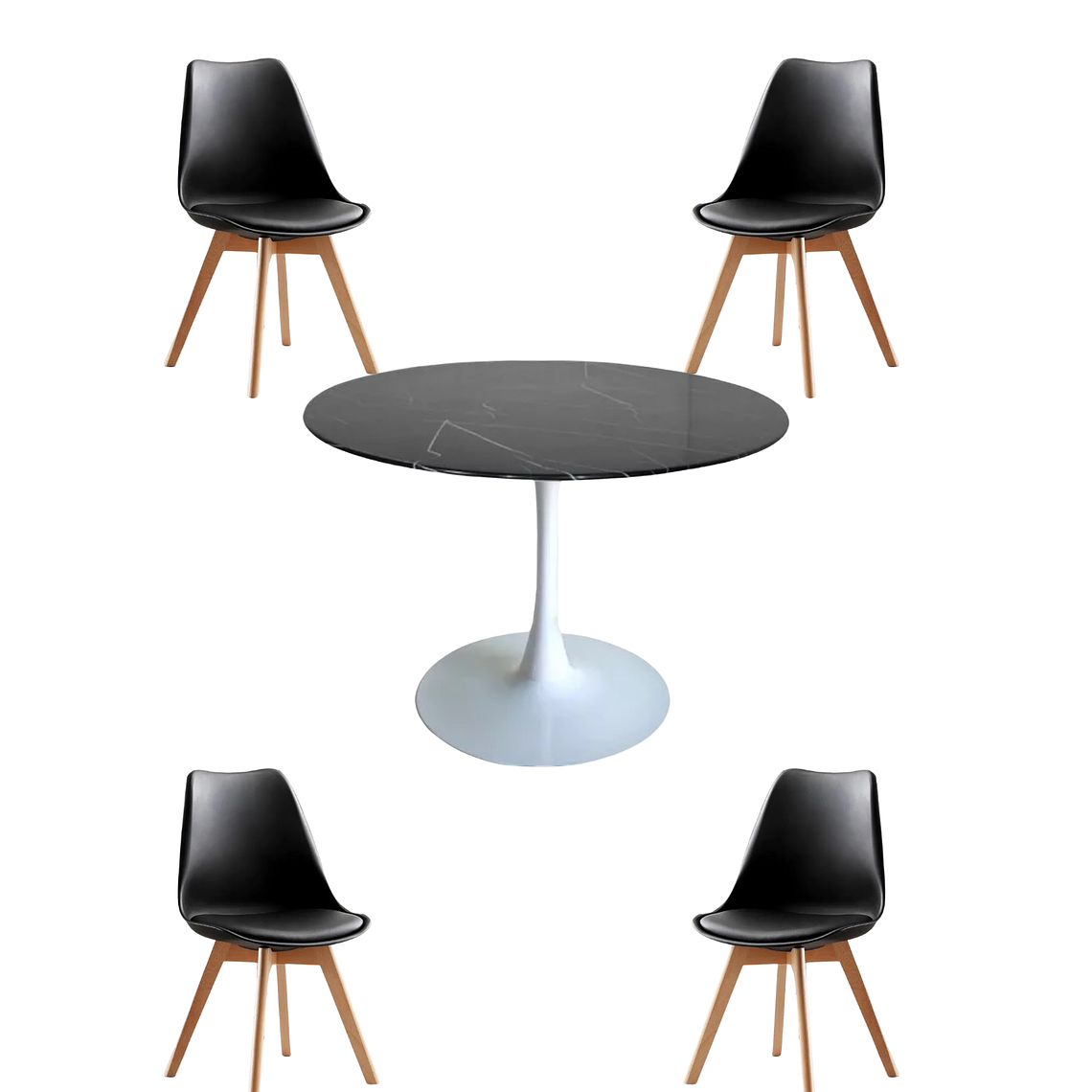 Comedor Mesa Redonda Tulip Cuarzo Negra + Sillas Tulip 6