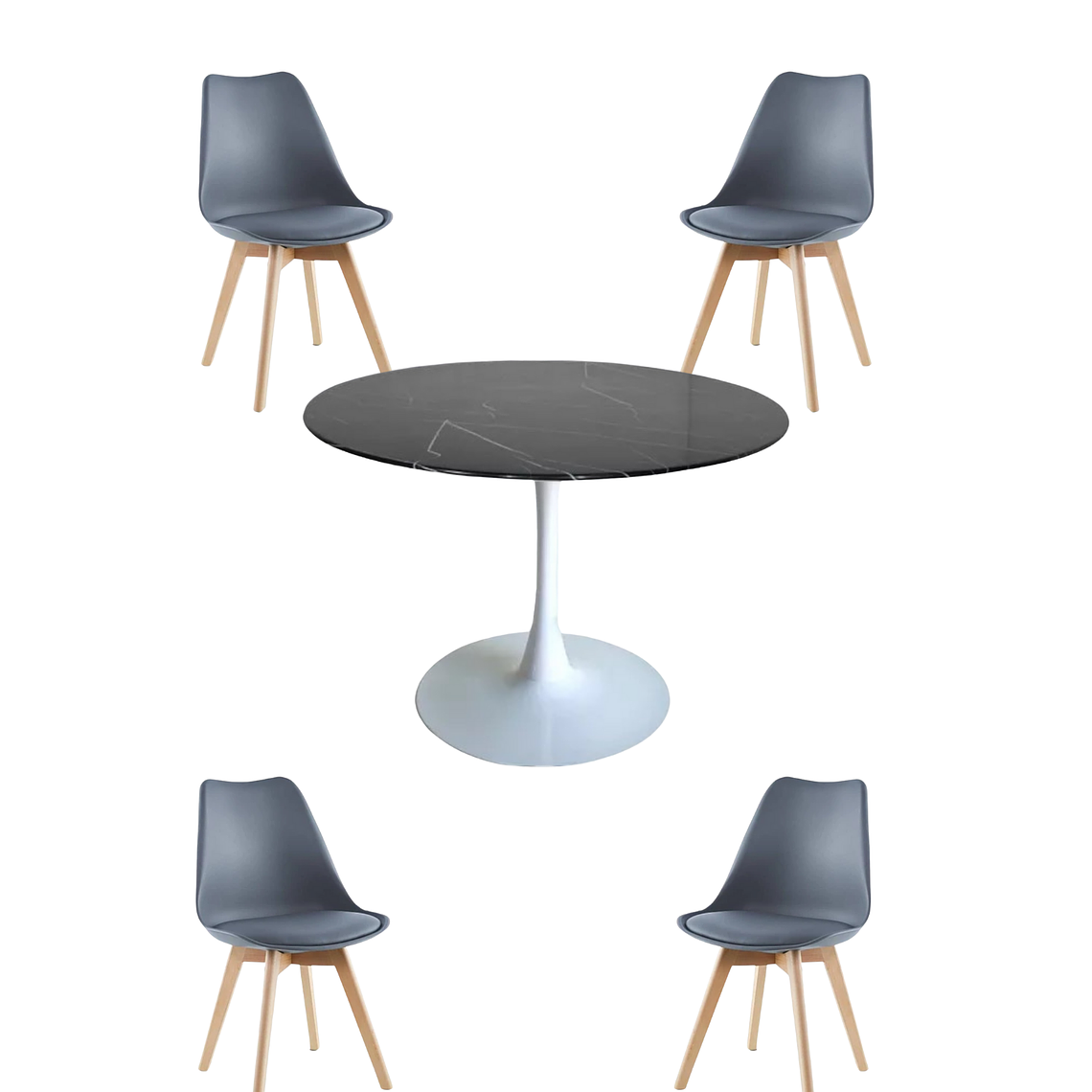 Comedor Mesa Redonda Tulip Cuarzo Negra + Sillas Tulip 7