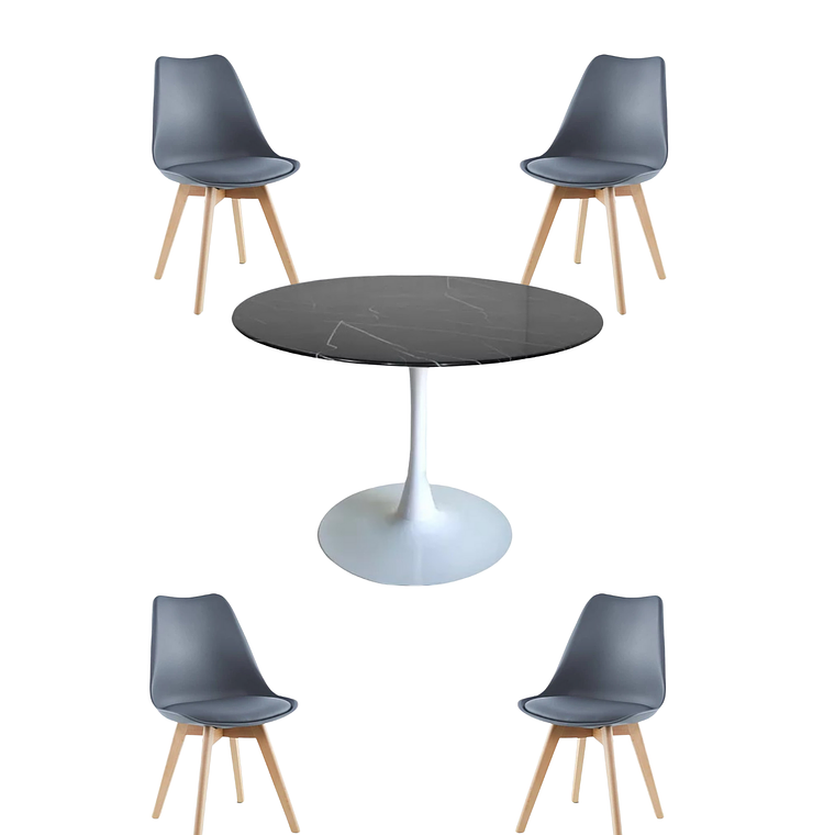 Comedor Mesa Redonda Tulip Cuarzo Negra + Sillas Tulip 7