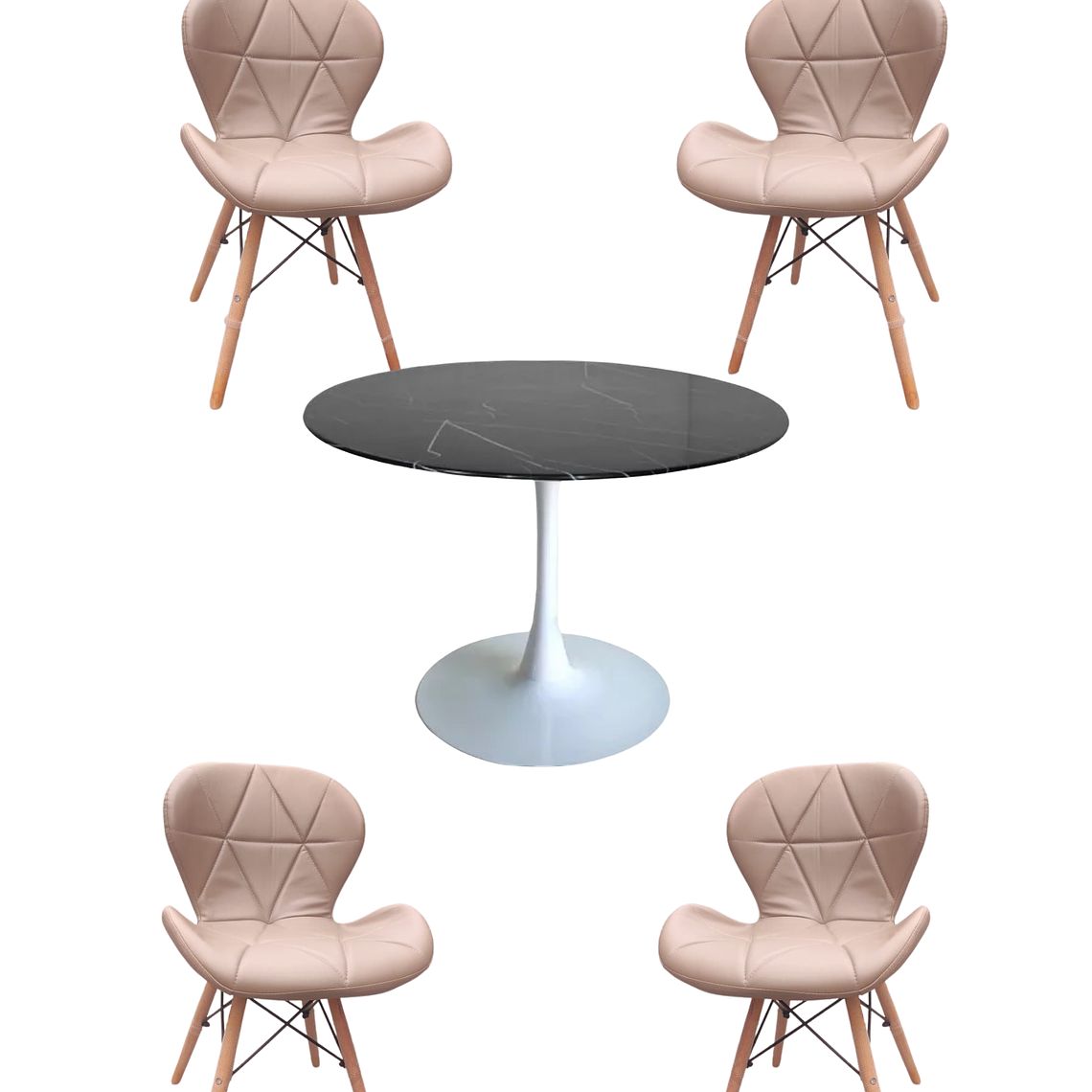 Comedor Mesas Redonda Tulip Cuarzo Negra + Sillas Radar 2