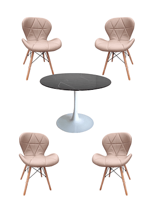 Comedor Mesas Redonda Tulip Cuarzo Negra + Sillas Radar