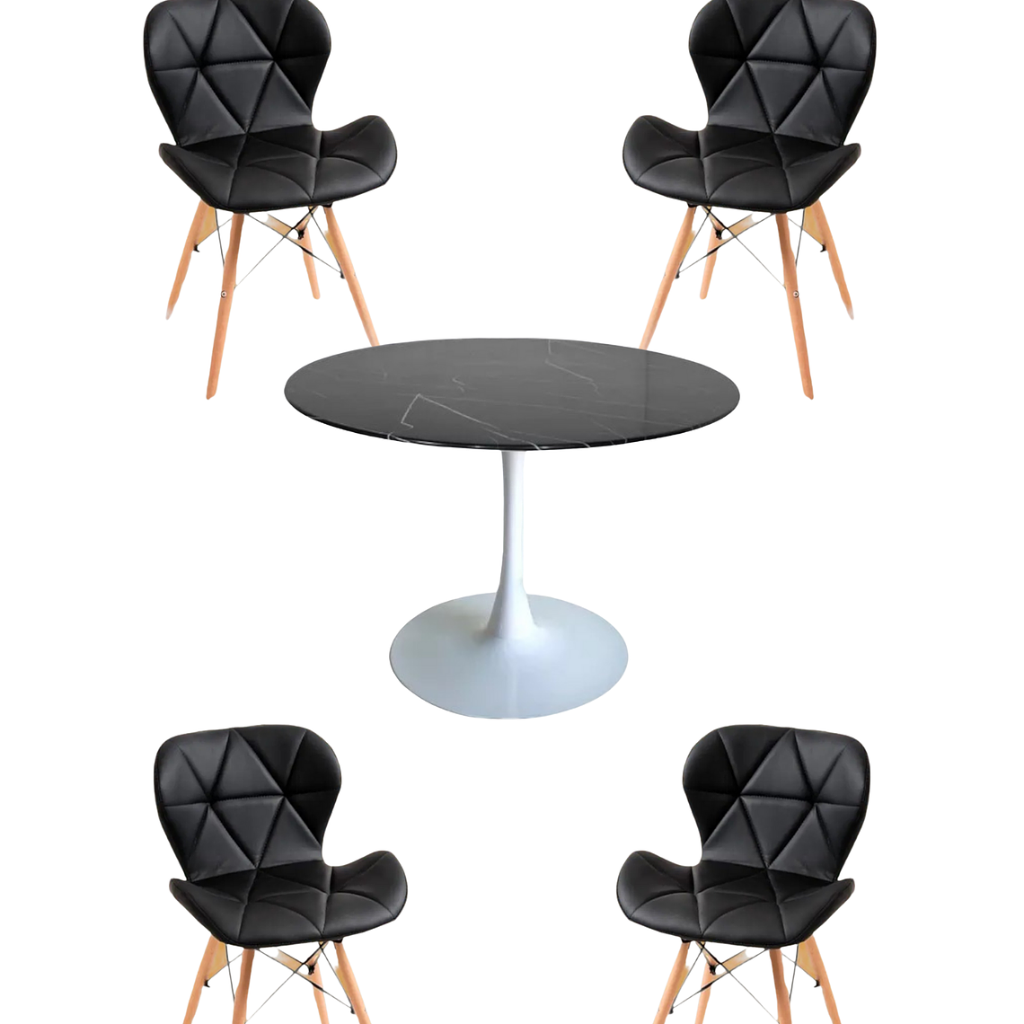 Comedor Mesas Redonda Tulip Cuarzo Negra + Sillas Radar 4