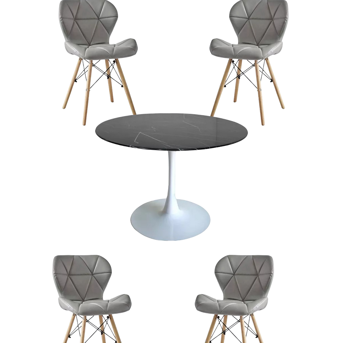 Comedor Mesas Redonda Tulip Cuarzo Negra + Sillas Radar 5