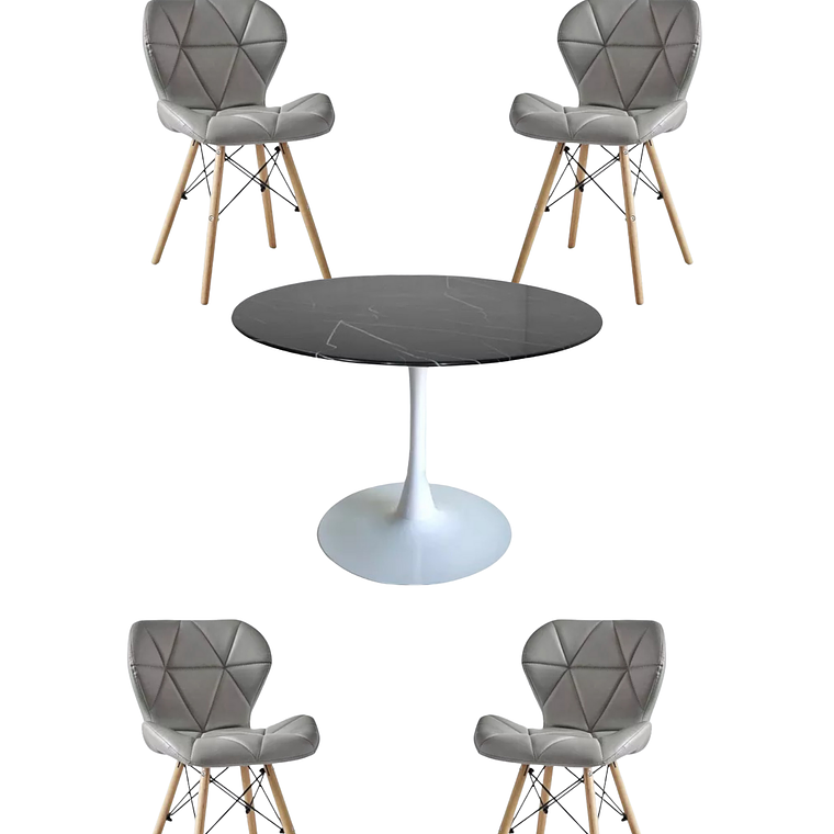 Comedor Mesas Redonda Tulip Cuarzo Negra + Sillas Radar 5