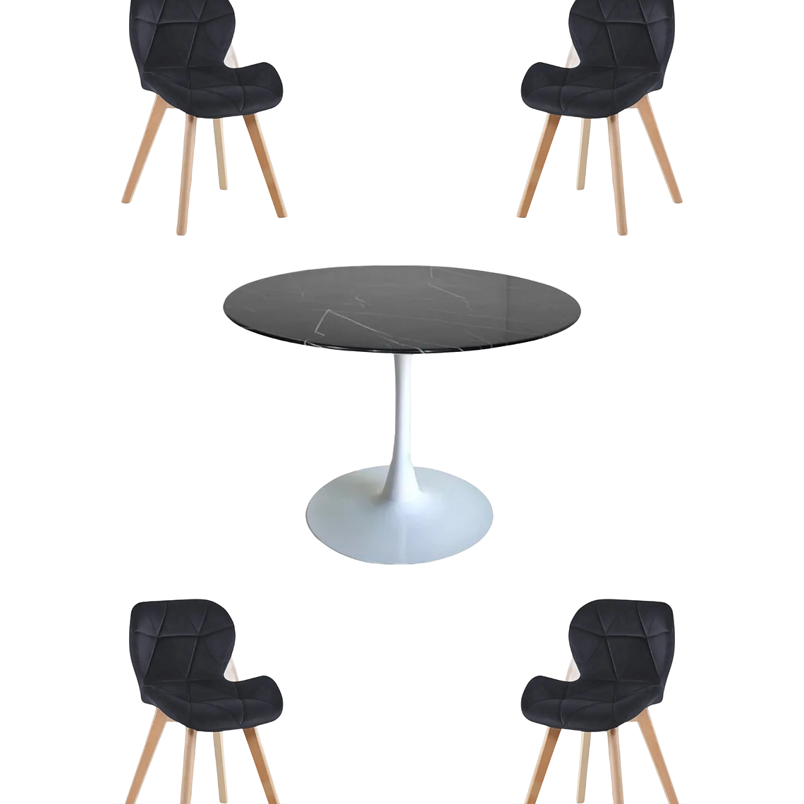 Comedor Mesa Redonda Tulip Cuarzo Negra + Sillas Radar Velvet 3