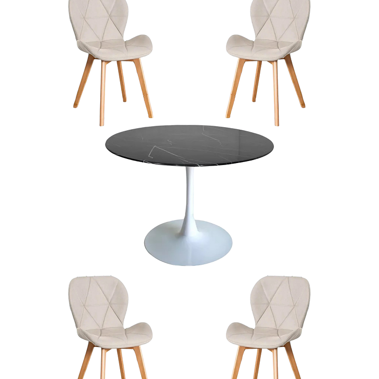 Comedor Mesa Redonda Tulip Cuarzo Negra + Sillas Radar Velvet 5