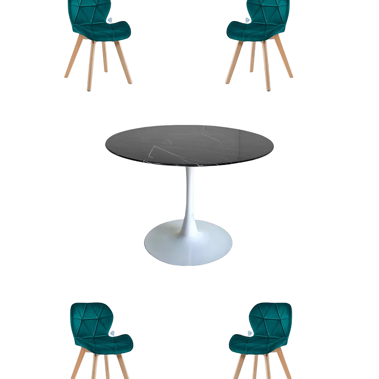 Comedor Mesa Redonda Tulip Cuarzo Negra + Sillas Radar Velvet 2