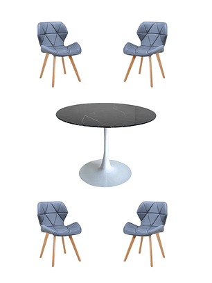 Comedor Mesas Redonda Tulip Cuarzo Negra  + Sillas Radar Fiori