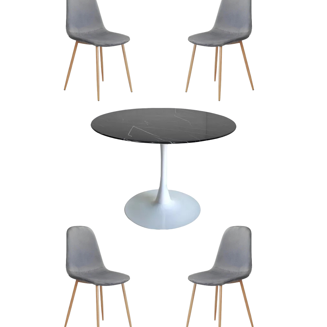 Comedor Mesa Redonda Tulip Cuarzo Negra + Sillas Scoop 4