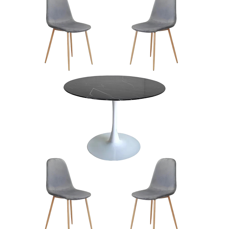 Comedor Mesa Redonda Tulip Cuarzo Negra + Sillas Scoop 4