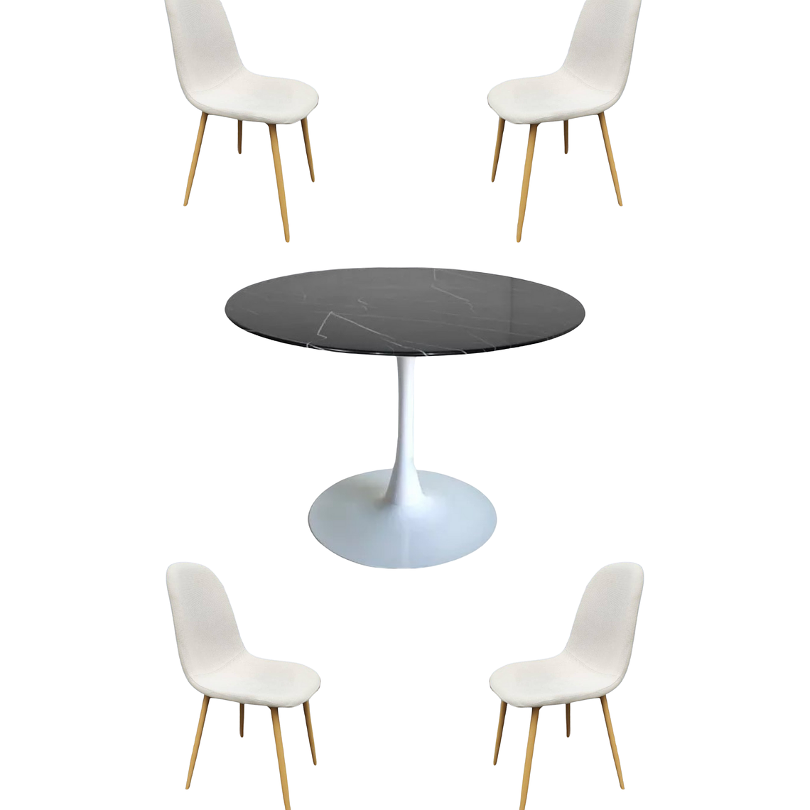 Comedor Mesa Redonda Tulip Cuarzo Negra + Sillas Scoop 5