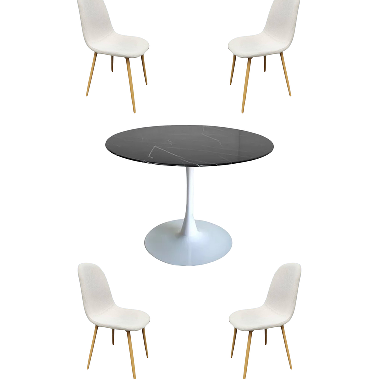 Comedor Mesa Redonda Tulip Cuarzo Negra + Sillas Scoop 5