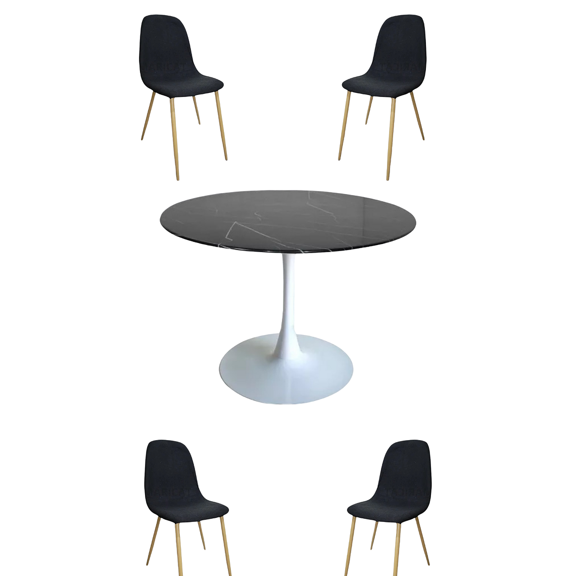 Comedor Mesa Redonda Tulip Cuarzo Negra + Sillas Scoop 6