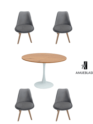 Comedor Mesa Redonda Tulip Madera + Sillas Tulip Velvet