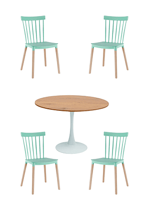 Comedor Mesa Redonda Tulip Madera + Sillas Windsor