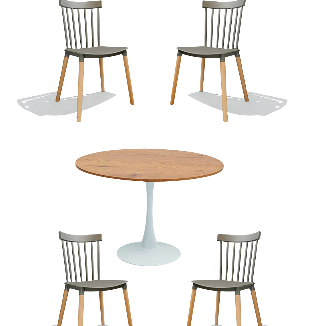Comedor Mesa Redonda Tulip Madera + Sillas Windsor 4