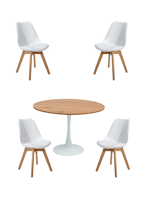 Comedor Mesa Redonda Tulip Madera + Sillas Tulip