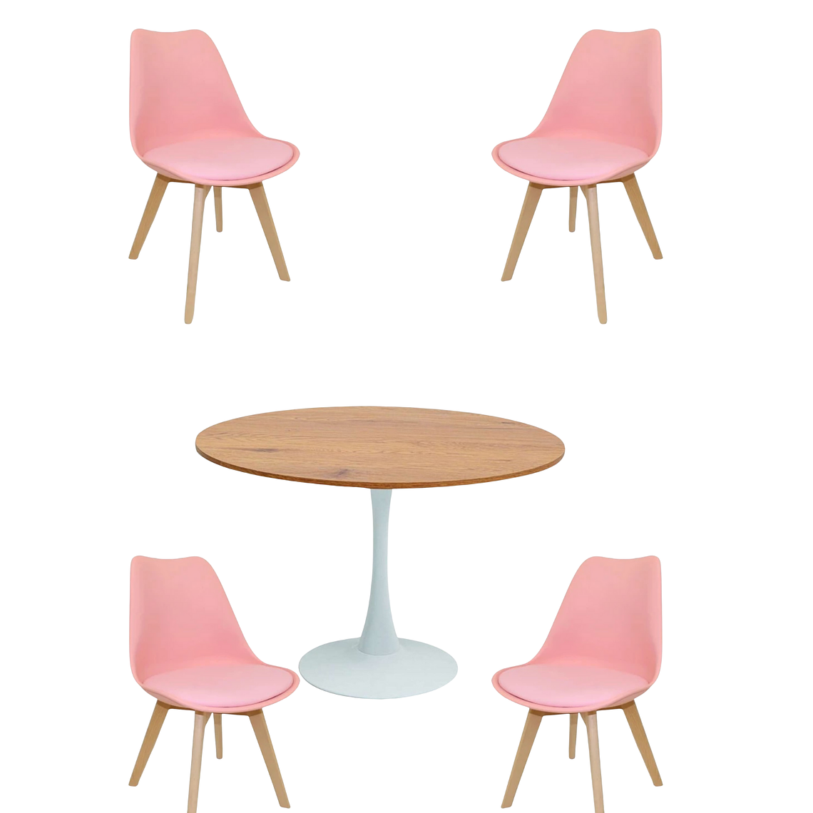 Comedor Mesa Redonda Tulip Madera + Sillas Tulip 5