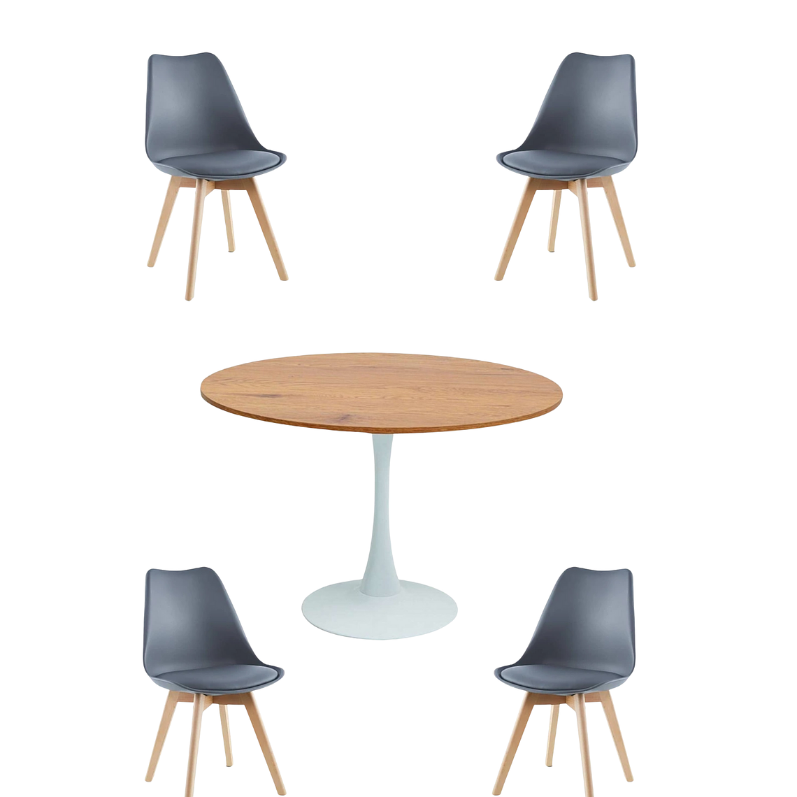 Comedor Mesa Redonda Tulip Madera + Sillas Tulip 8