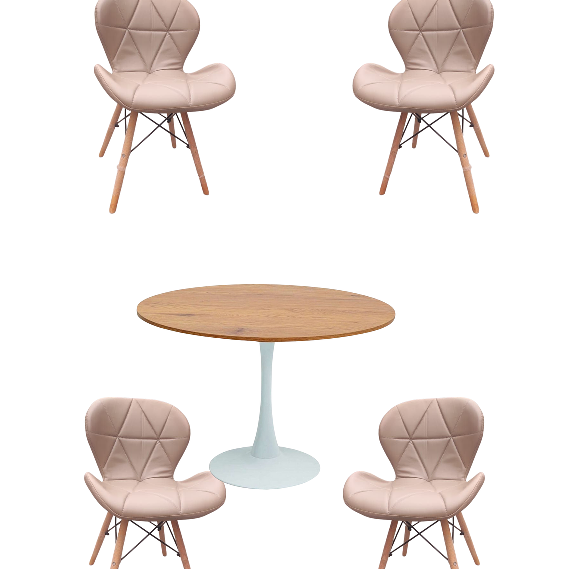 Comedor Mesa Redonda Tulip Madera + Sillas Radar 2