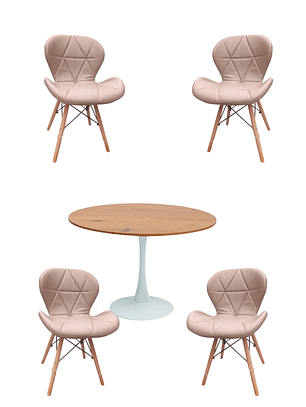 Comedor Mesa Redonda Tulip Madera + Sillas Radar