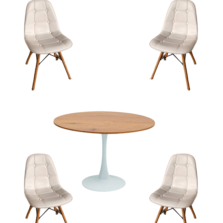 Comedor Mesa Redonda Tulip Madera + Sillas Buckle 2